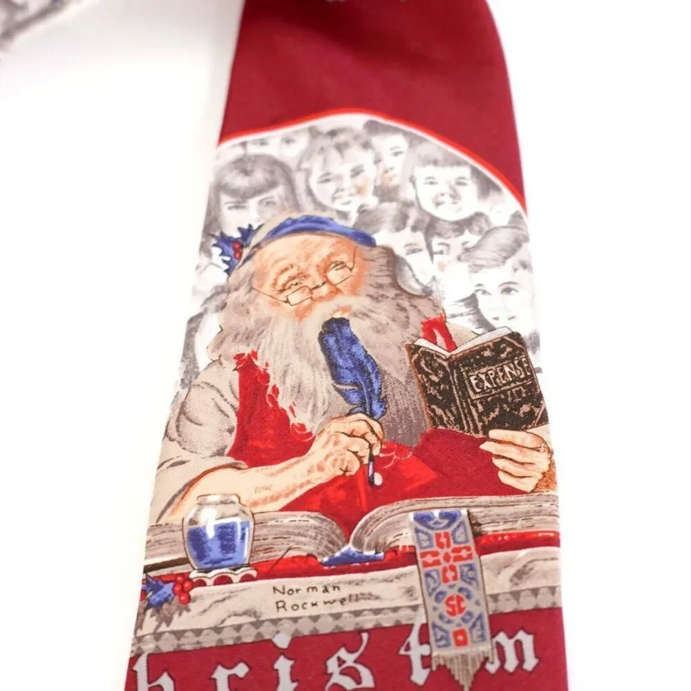 Norman Rockwell Red Christmas Santa‎ Polyester Tie 